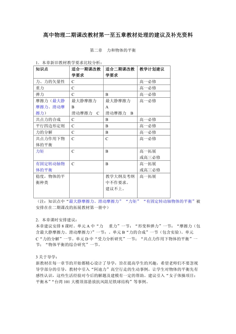 高中物理二期课改教材第一至五章教材处理的建议及补充资料.doc_第1页