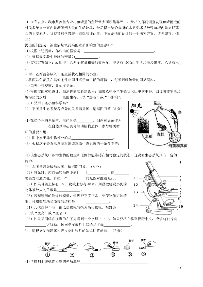 湖南省广益实验中学2011-2012学年七年级生物上学期期中考试题.doc_第3页