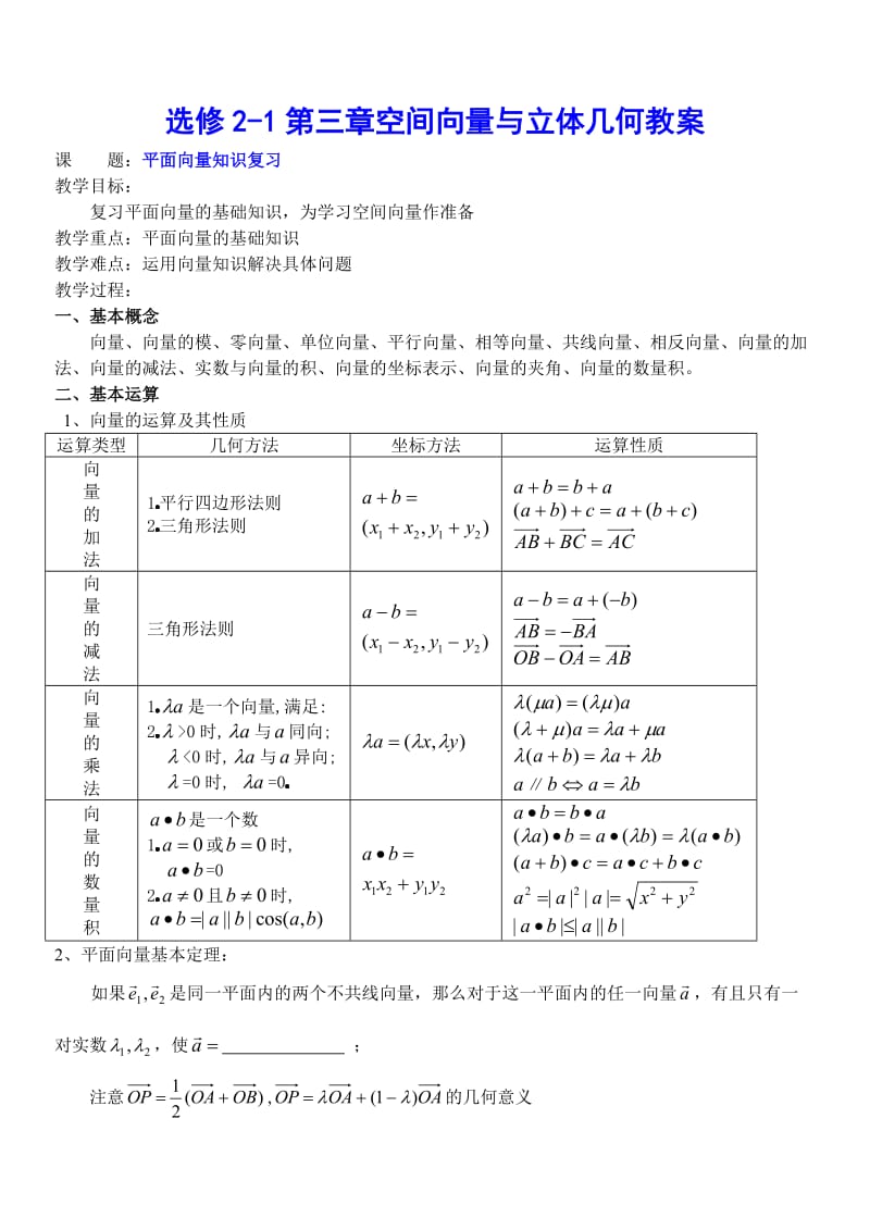 高二数学第三章空间向量与立体几何(教案).doc_第1页