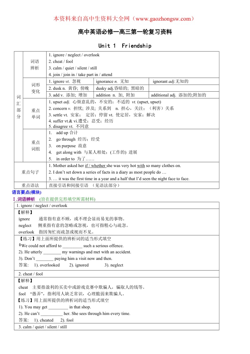 高中英语必修一高三第一轮复习资料.doc_第1页