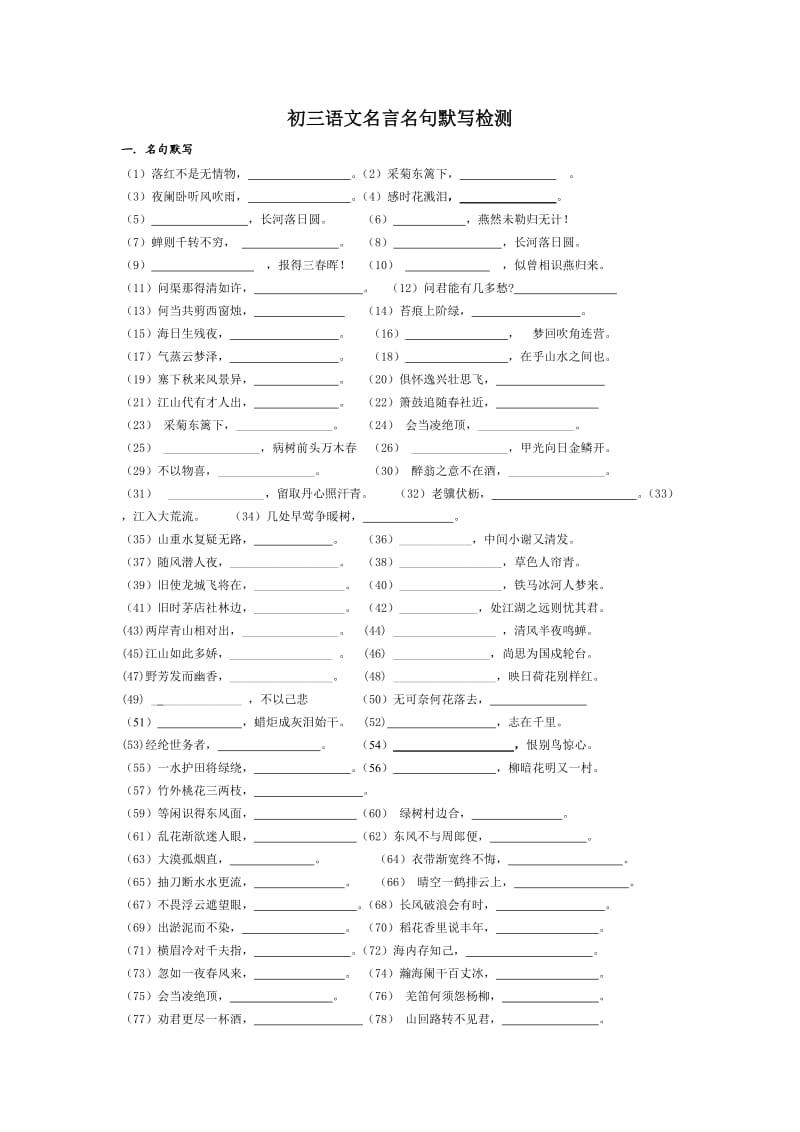 初三语文名言名句默写检测.doc_第1页