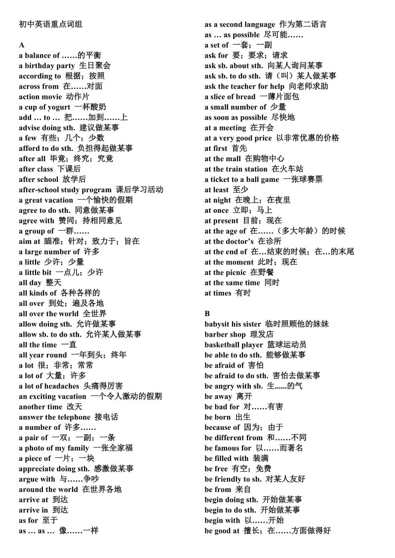 初中英语重点词组.doc_第1页