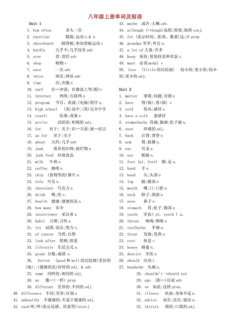 八年级英语上册单词及短语人教新目标版.doc_第1页