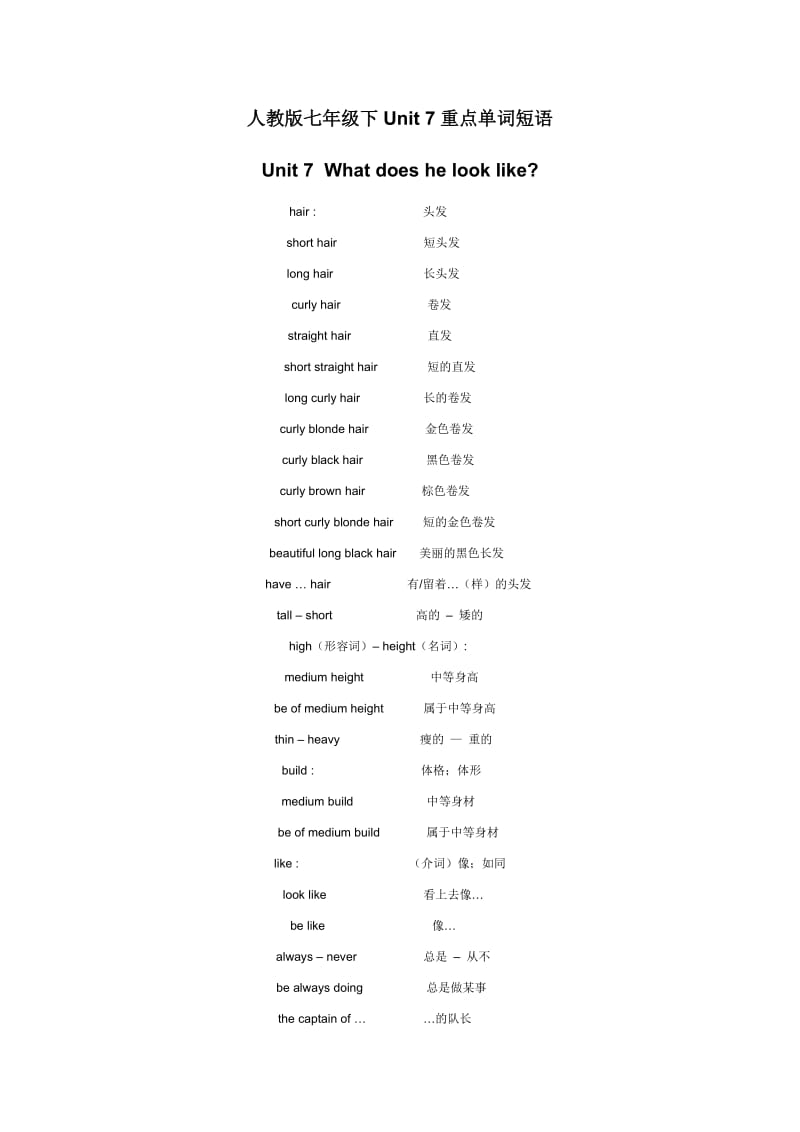 人教版七年级下Unit7重点单词短语.doc_第1页