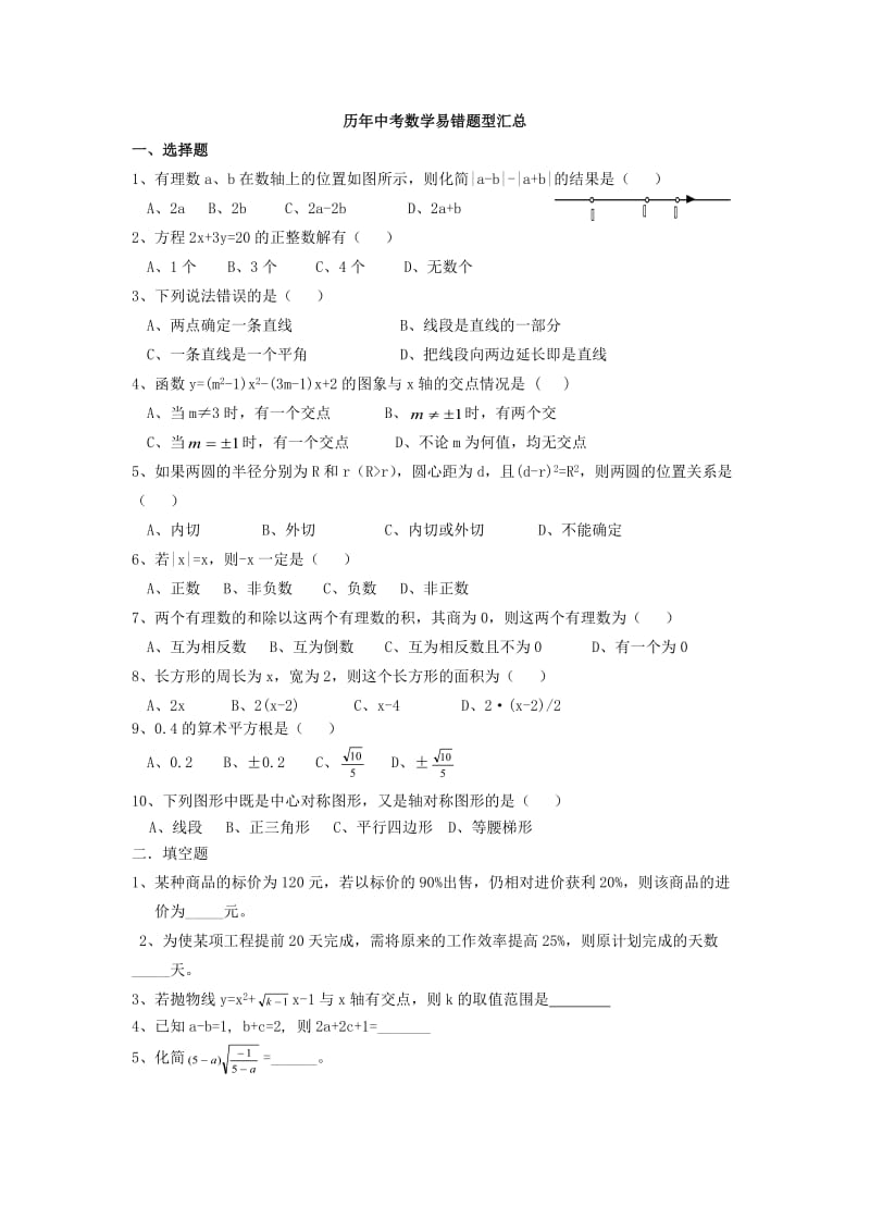 历年中考数学易错题型汇总(经典).doc_第1页