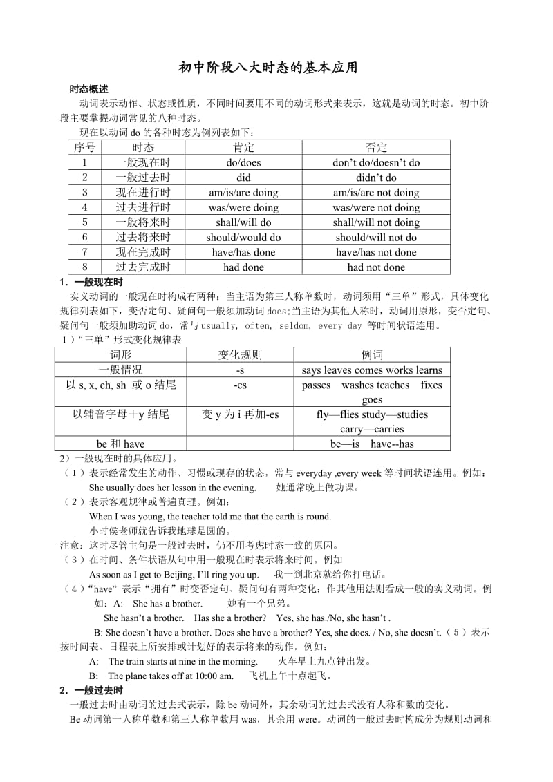 初中阶段八大时态的基本应用.doc_第1页