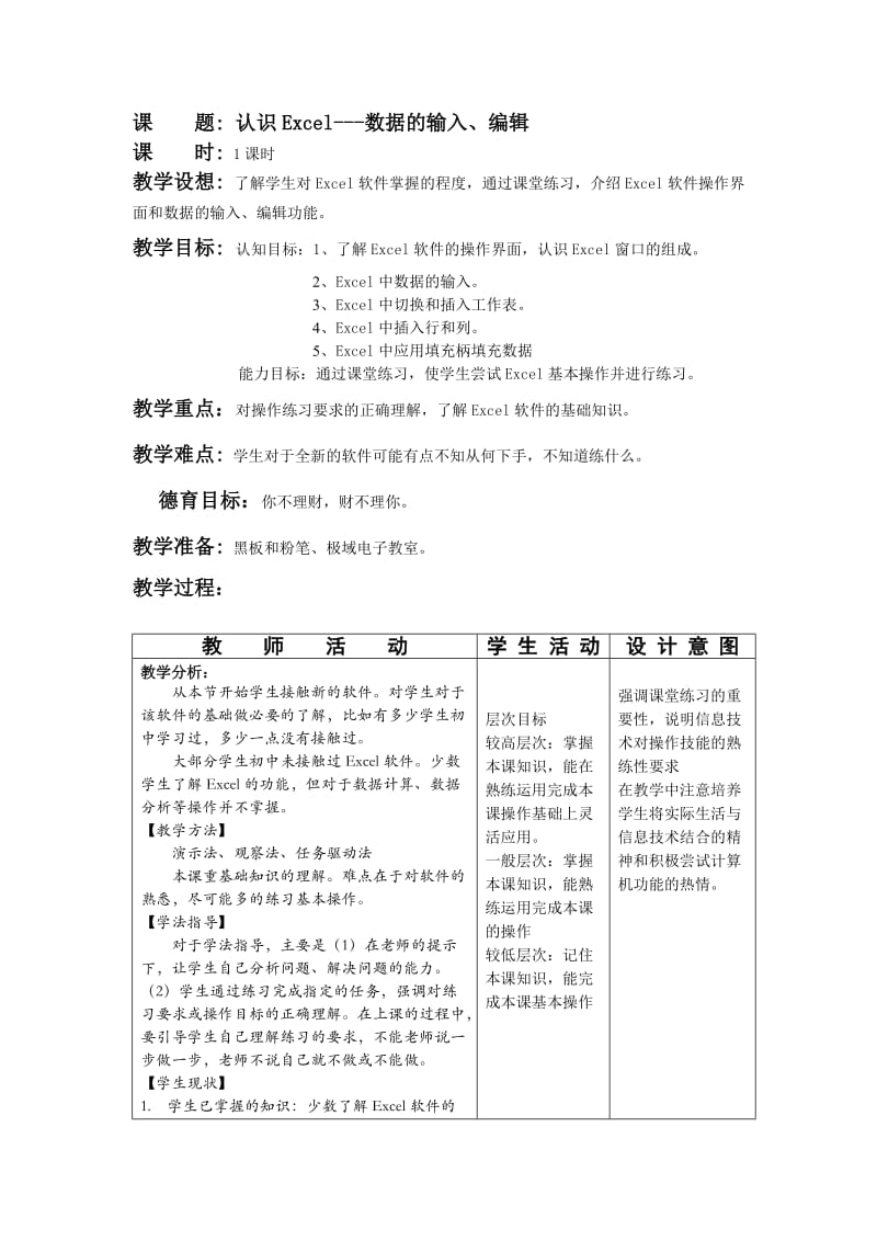 高中信息技术电子表格教案(共5份9课时)excel1认识EXCEL.doc_第1页