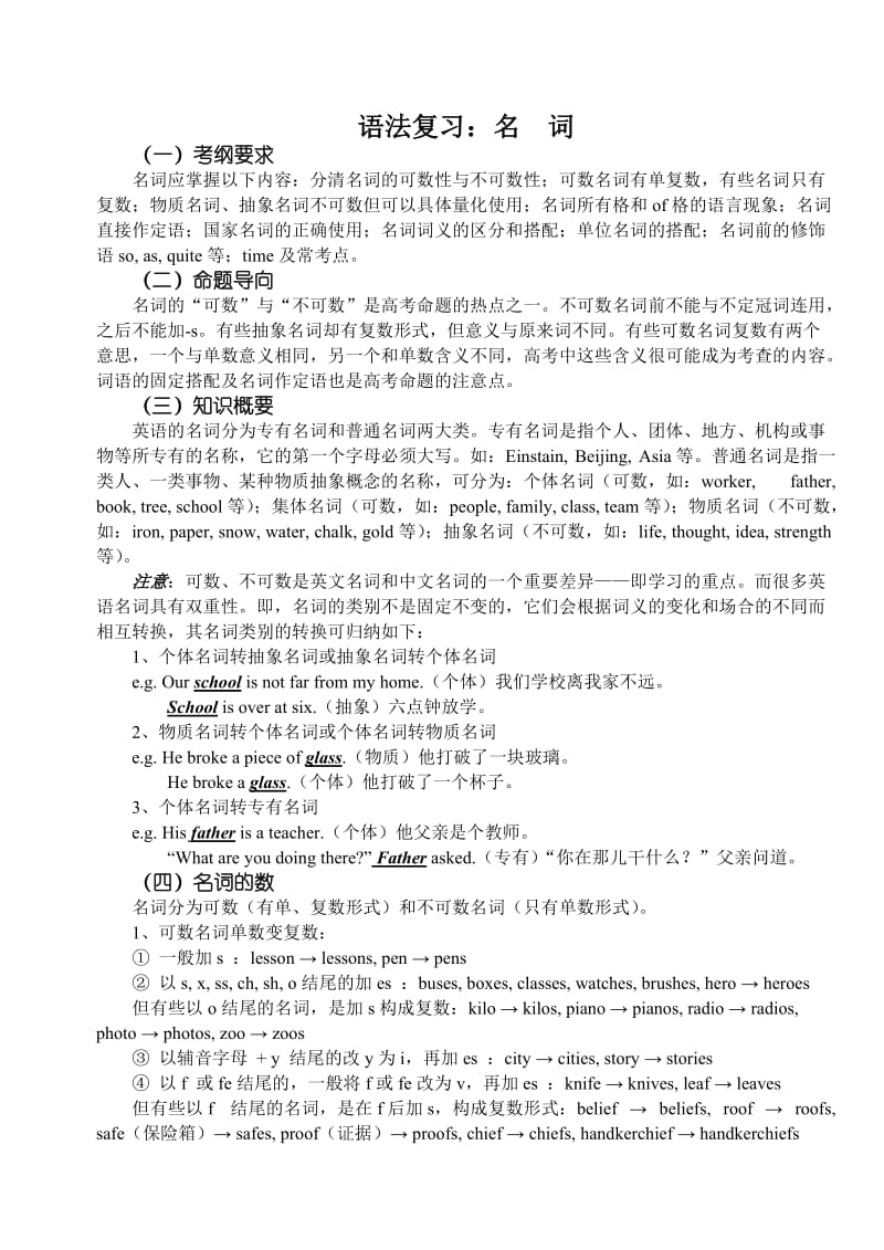 高中英语基础语法复习：名词lianxi.doc_第1页