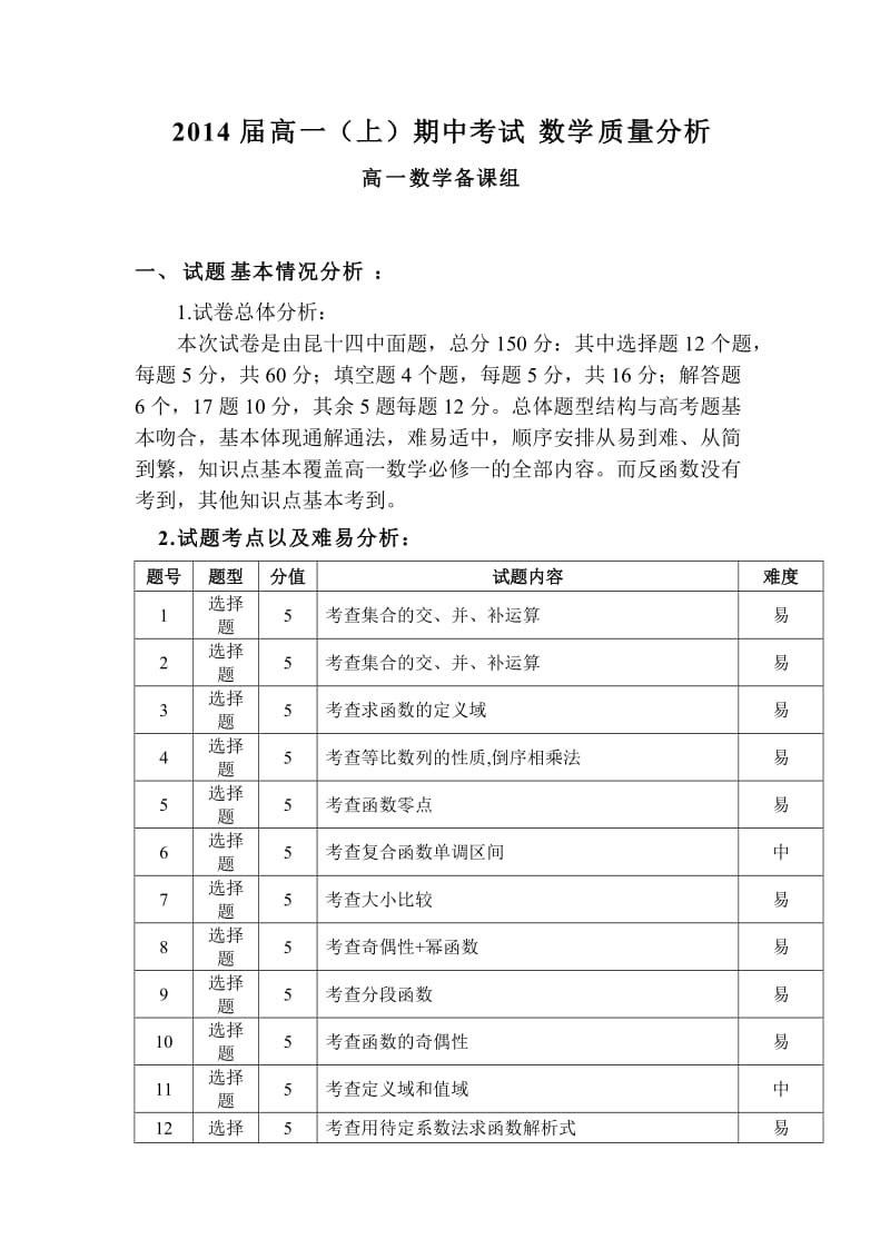 高一期中数学备课组质量分析.doc_第1页