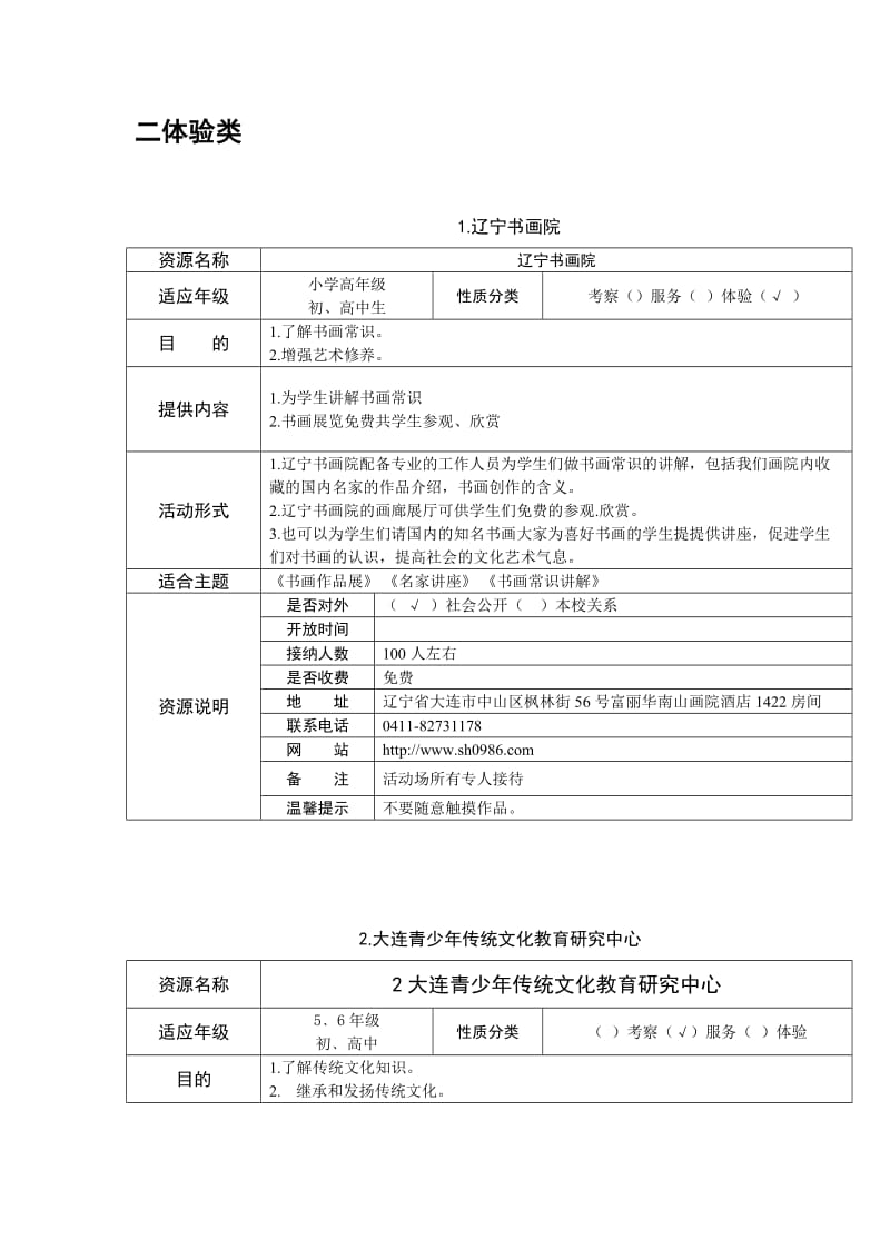 初中生社会实践活动分类二(体验类).doc_第1页