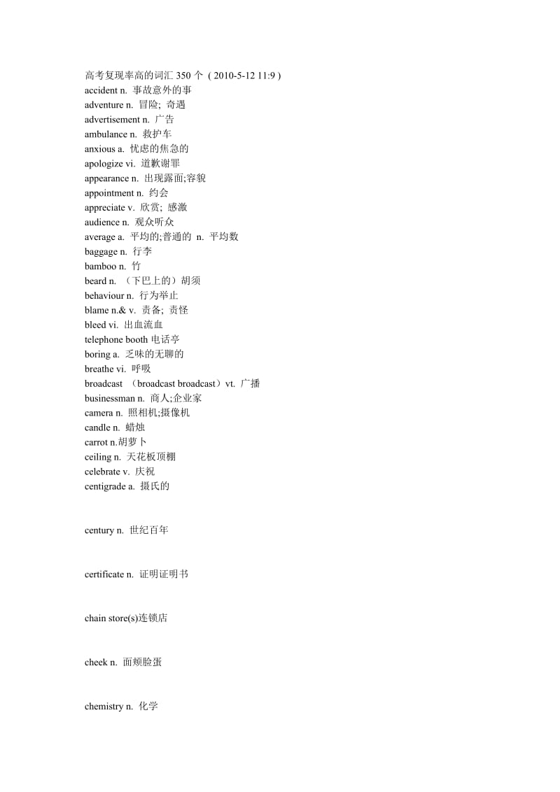 高考复现率高的词汇350个.doc_第1页