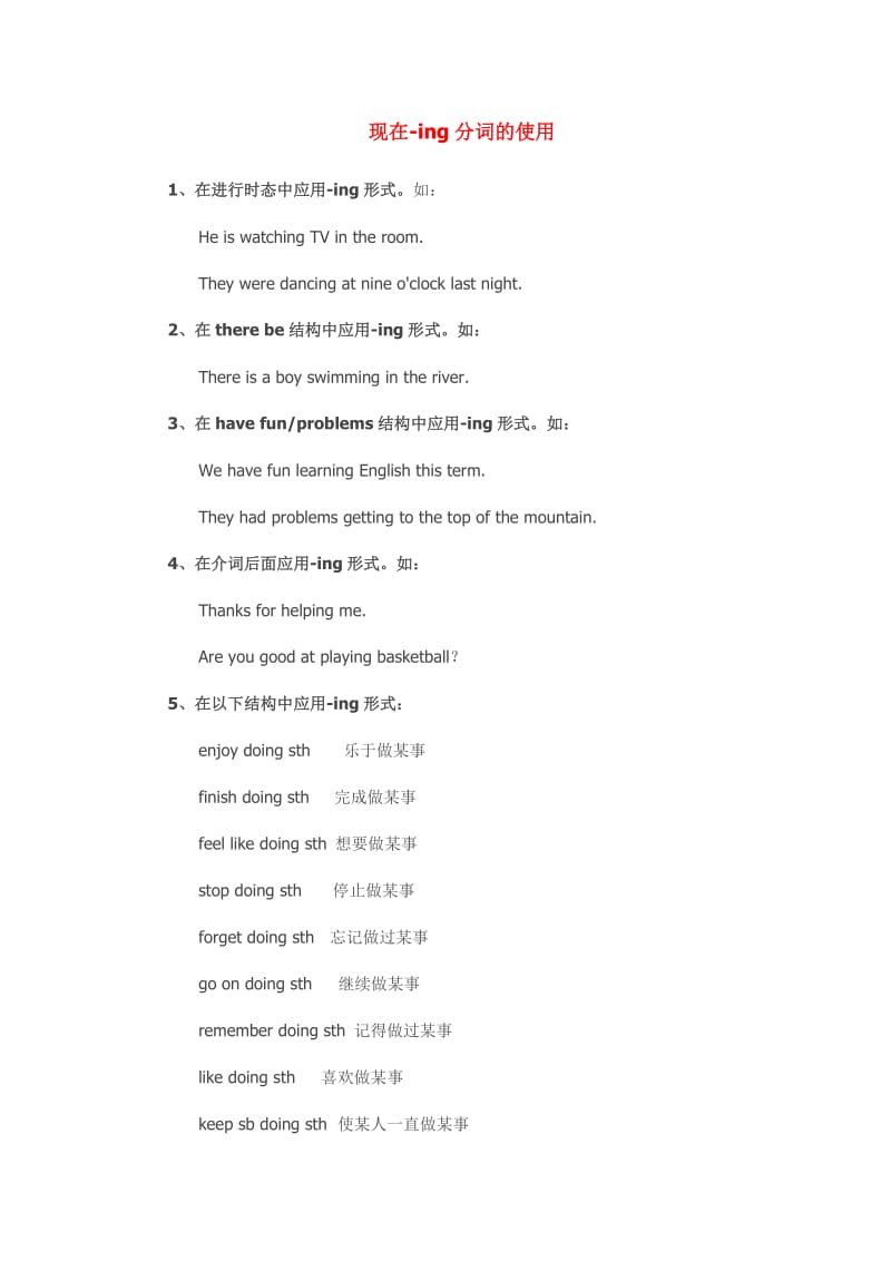 八年级上册英语语法《现在-ing分词的使用》知识点整理.doc_第1页