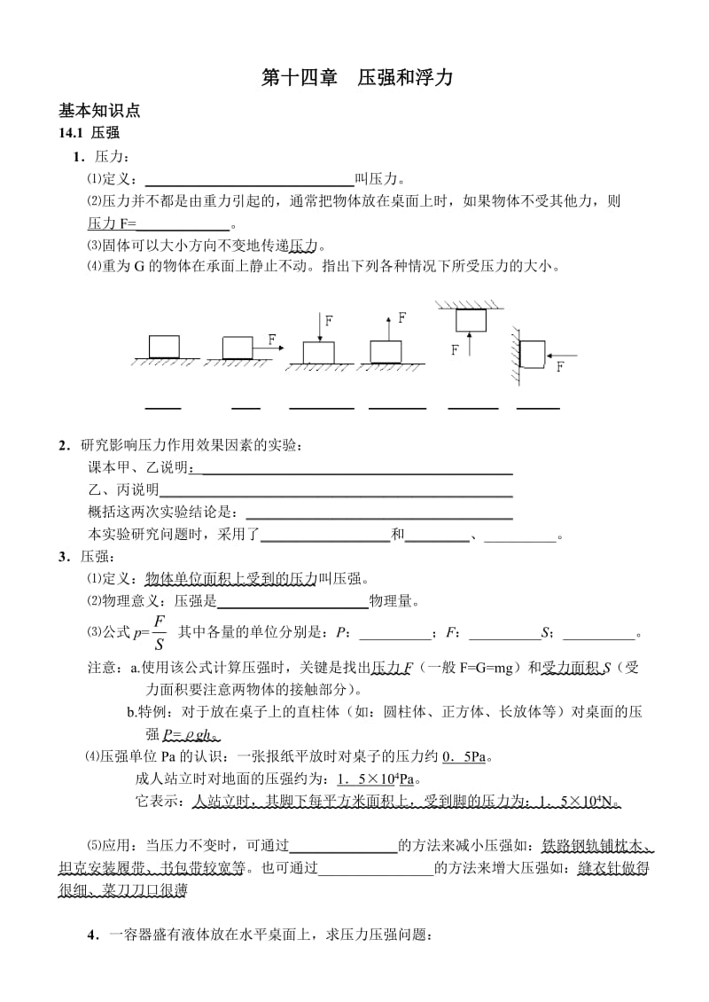 九年级物理第一轮基础复习：14章压强浮力复习.doc_第1页