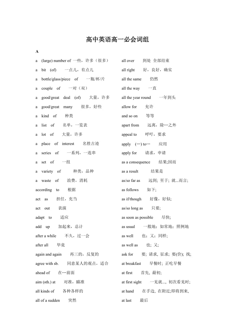 高中英语高一必会词组.doc_第1页