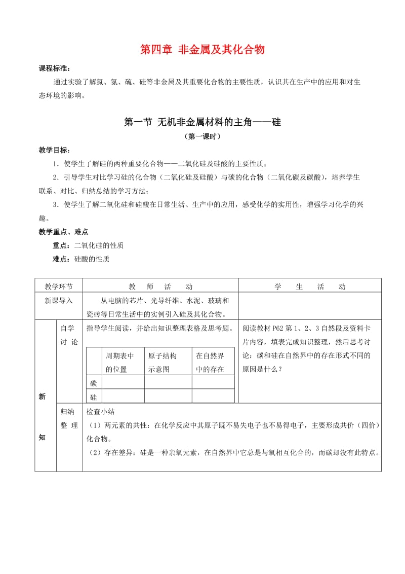 高中化学第四章非金属及其化合物教案及练习新人教版必修.doc_第1页