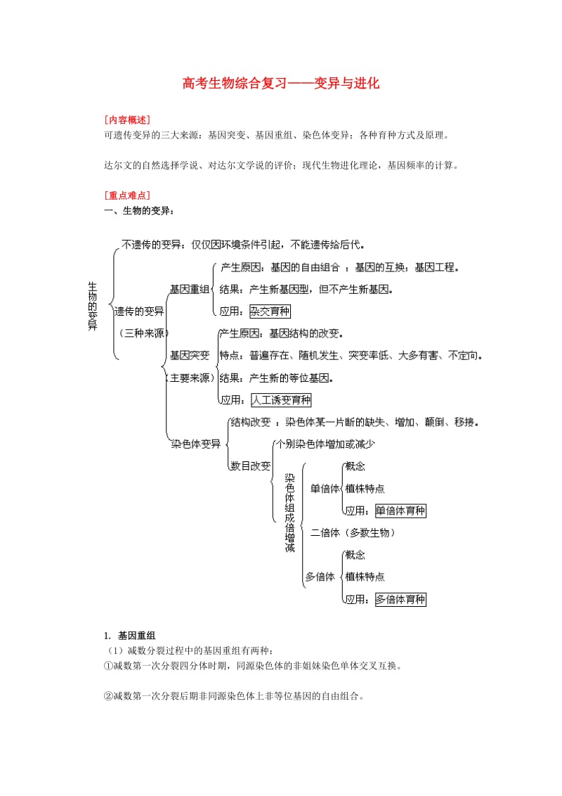 高考生物综合复习-变异与进化.doc_第1页