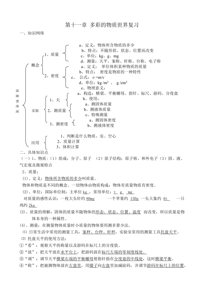 人教版初三物理第十一章多彩的物质世界复习.doc_第1页