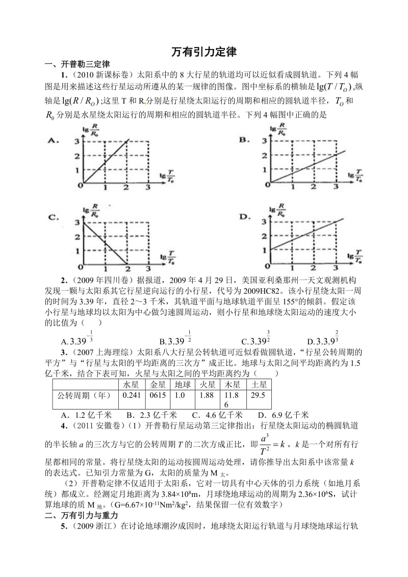 高考总复习万有引力定律.doc_第1页