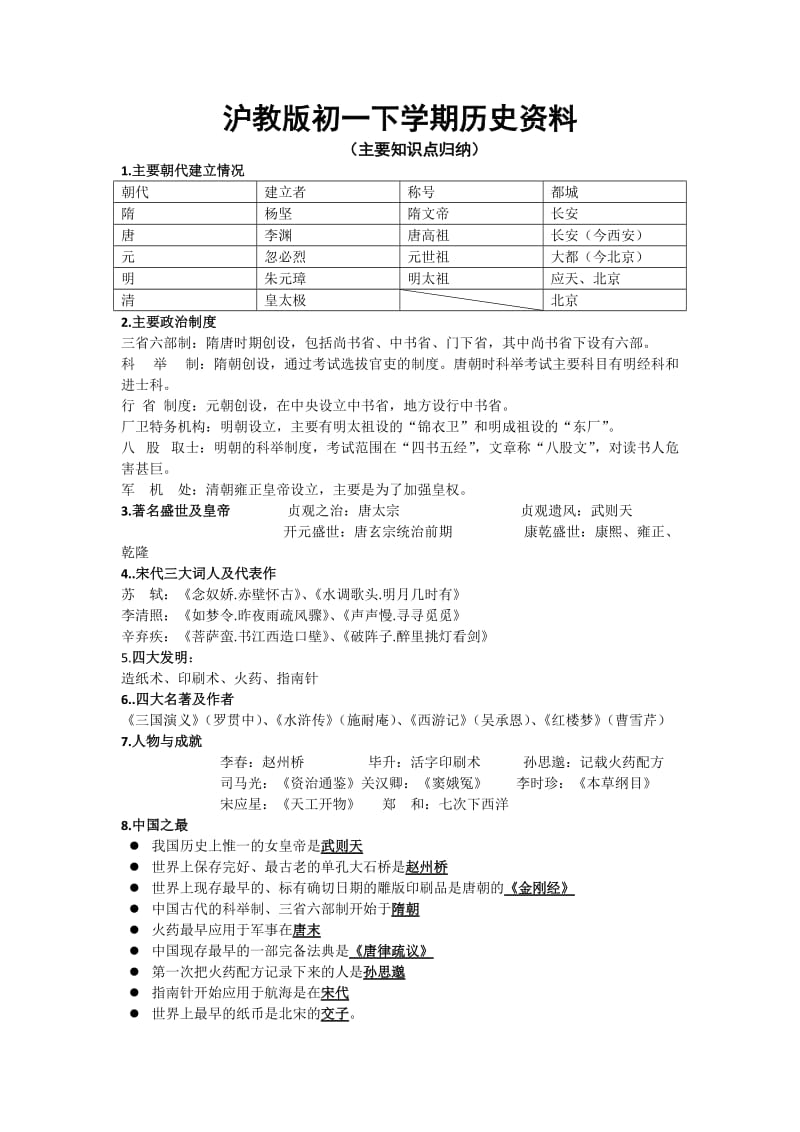 沪教版初一下学期历史资料.docx_第1页