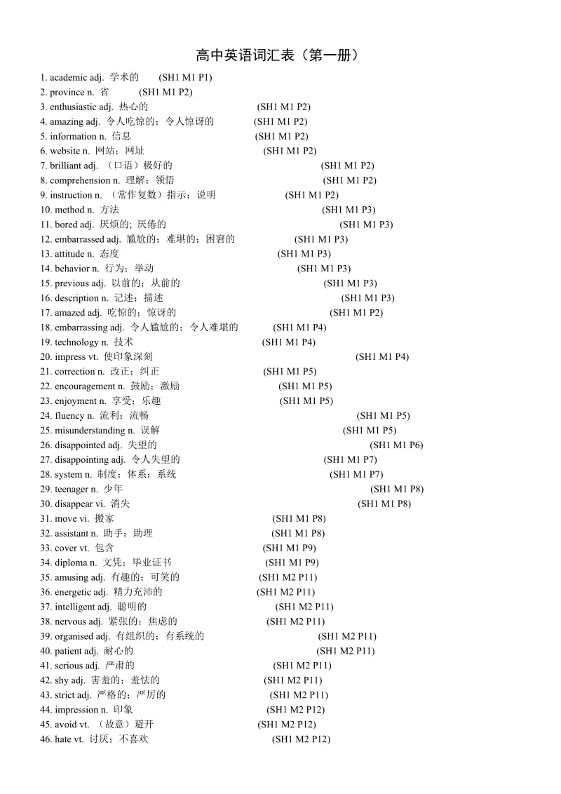 高中英语词汇表(第一册).doc_第1页