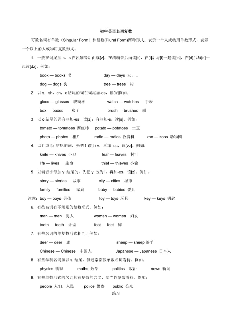 初中英语名词复数、语法大全.doc_第1页