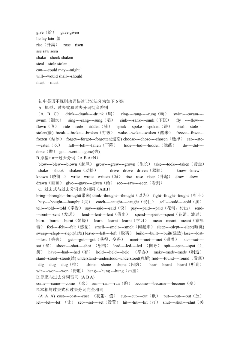 初中英语不规则动词过去式、过去分词表Revised.doc_第3页