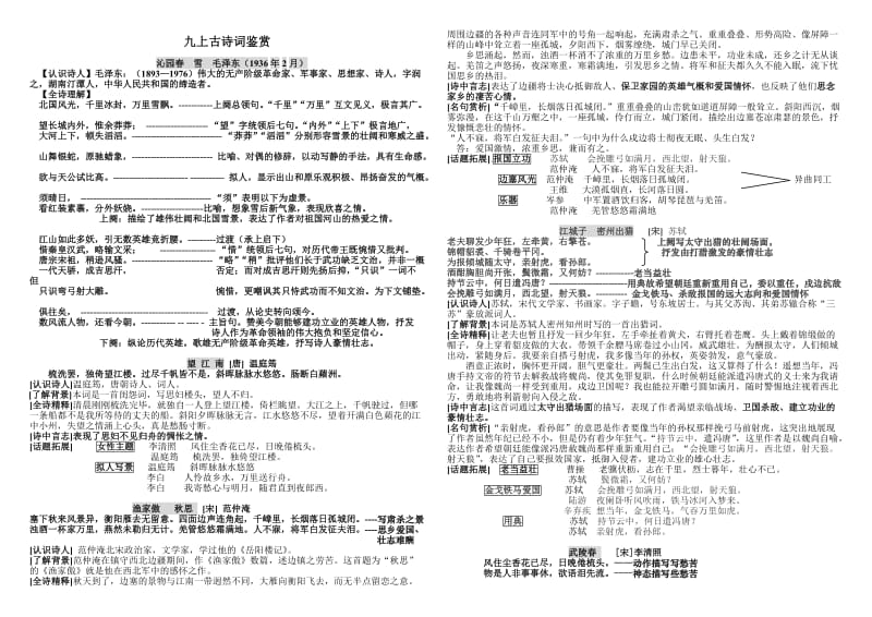 人教版九年级上学期古诗鉴赏及识记默写.doc_第1页