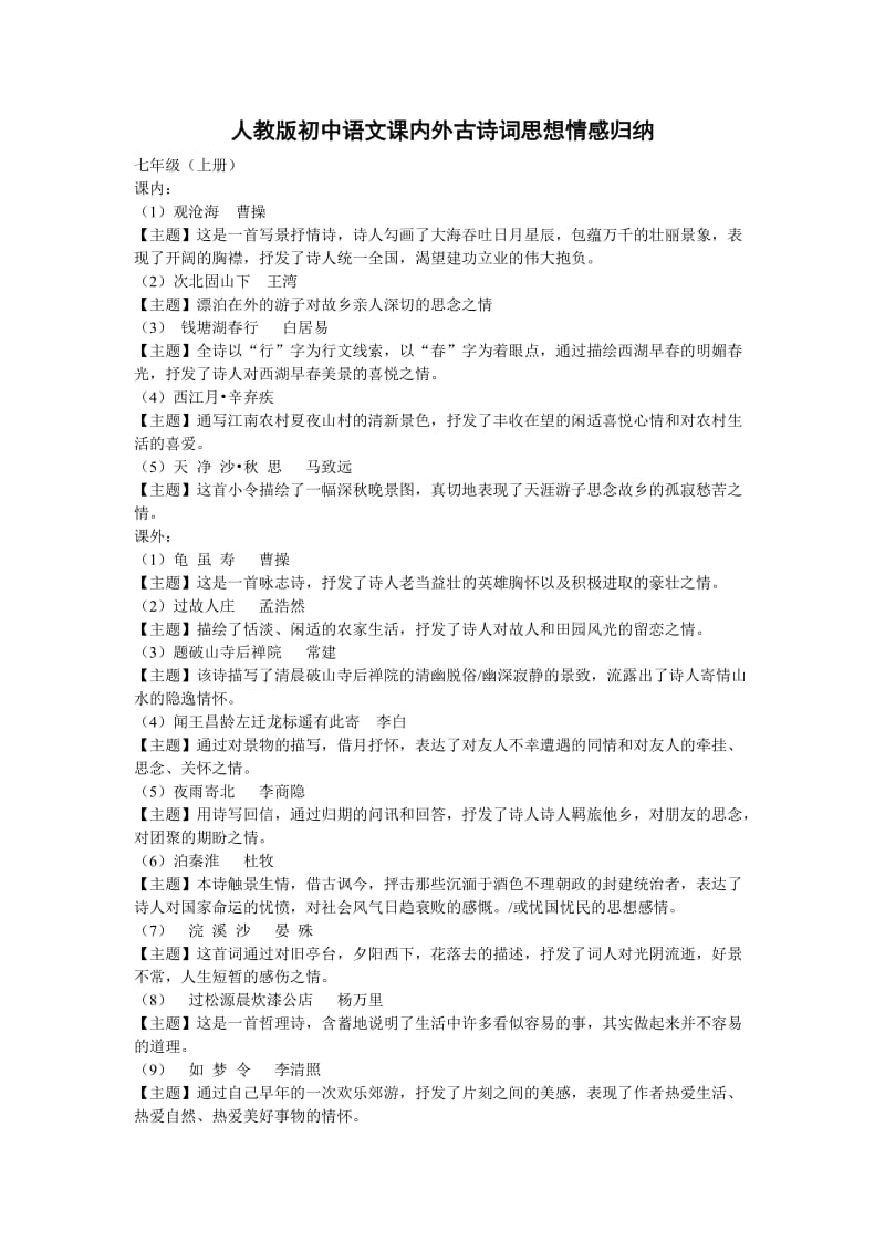 人教版初中语文课内外古诗词思想情感归纳.doc_第1页