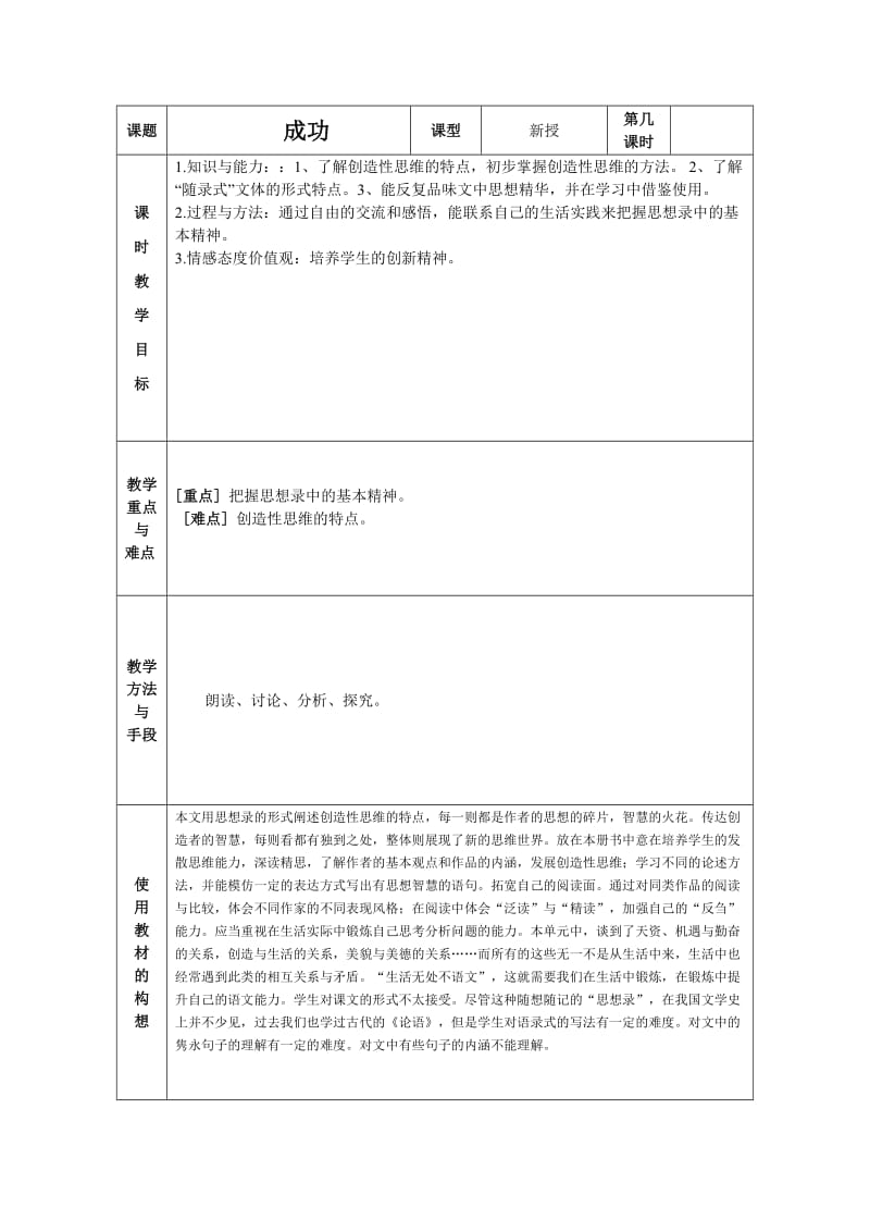 《创造学思想录》教学设计.doc_第1页