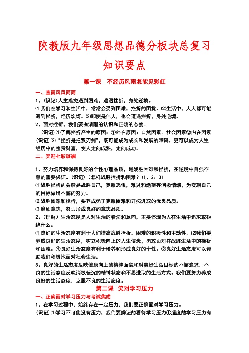 陕教版九年级思想品德分板块总复习知识要点.doc_第1页