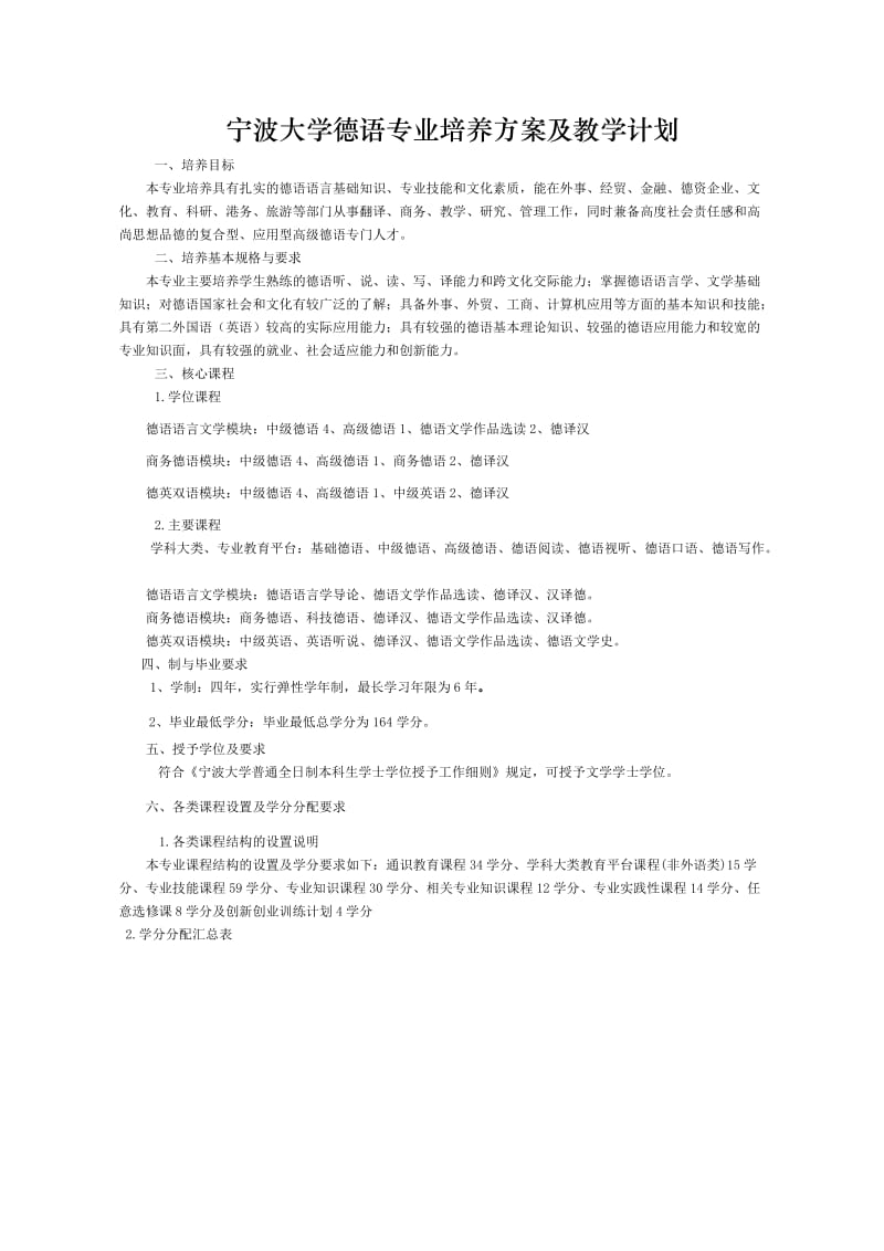 宁波大学德语专业培养方案及教学计划(1010).doc_第1页