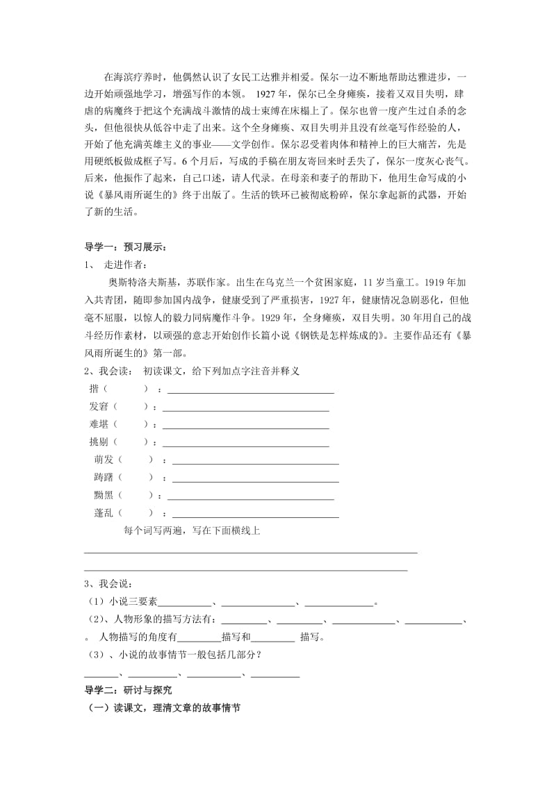 保尔和冬妮娅整理学案.doc_第2页