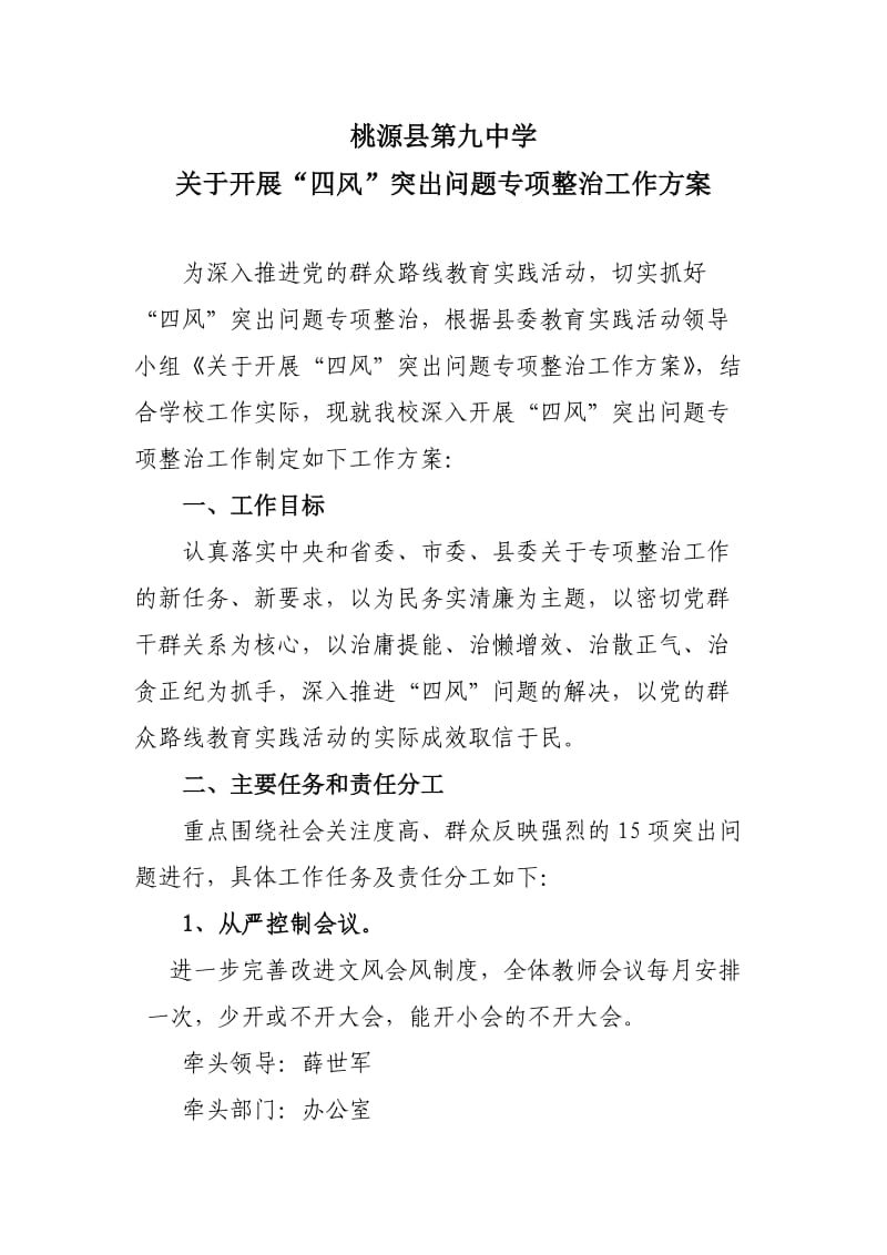 桃源九中专项整治方案.doc_第1页