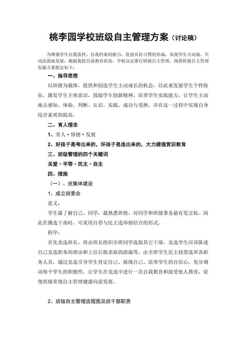 桃李园学校班级自主管理实施方案(讨论稿).doc_第1页