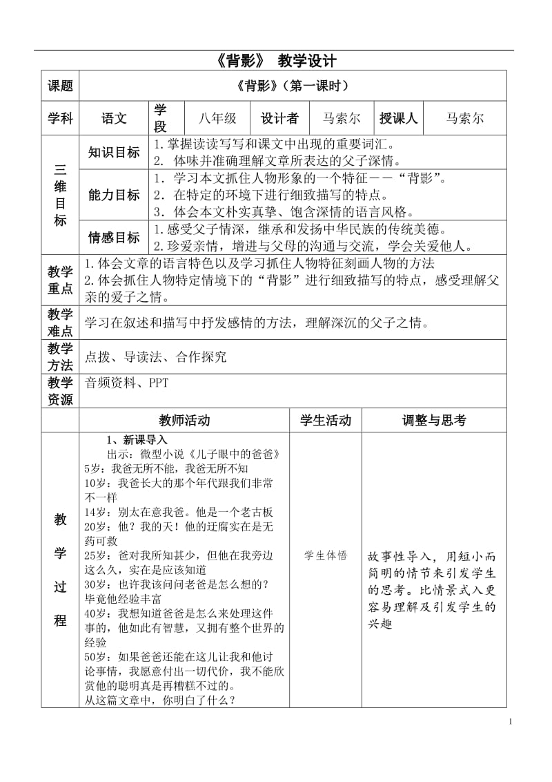 《背影》表格教学设计.doc_第1页