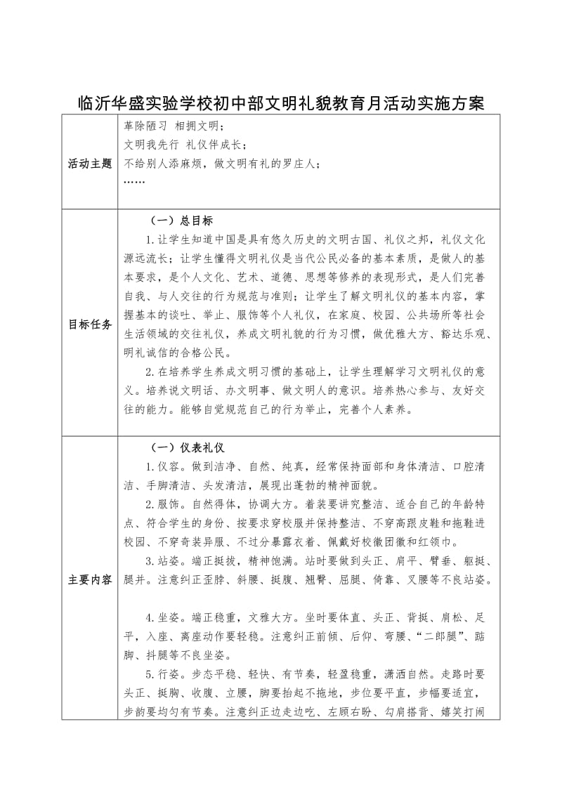 2014年文明礼貌教育月方案.doc_第1页