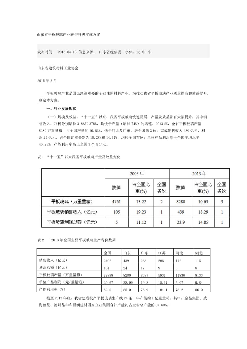 山东省平板玻璃产业转型升级实施方案.doc_第1页