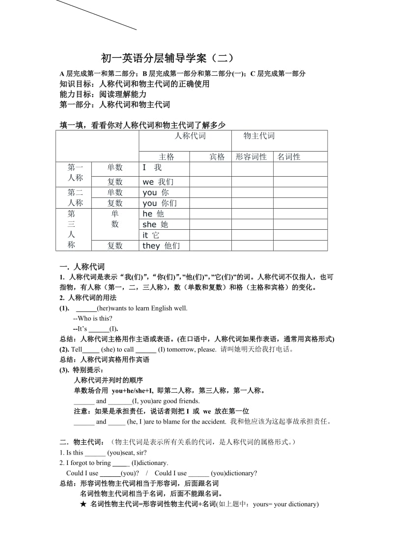 分层学案物主代词.doc_第1页