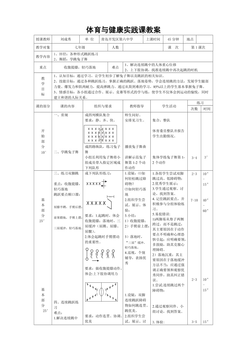 各种形式跳跃练习和兔子舞教学设计.doc_第2页