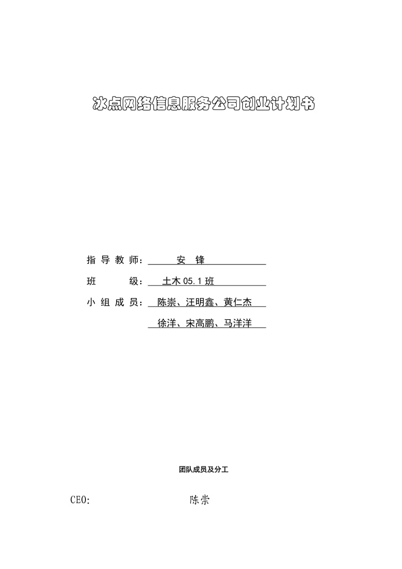 冰点网络信息服务公司创业计划书.doc_第1页