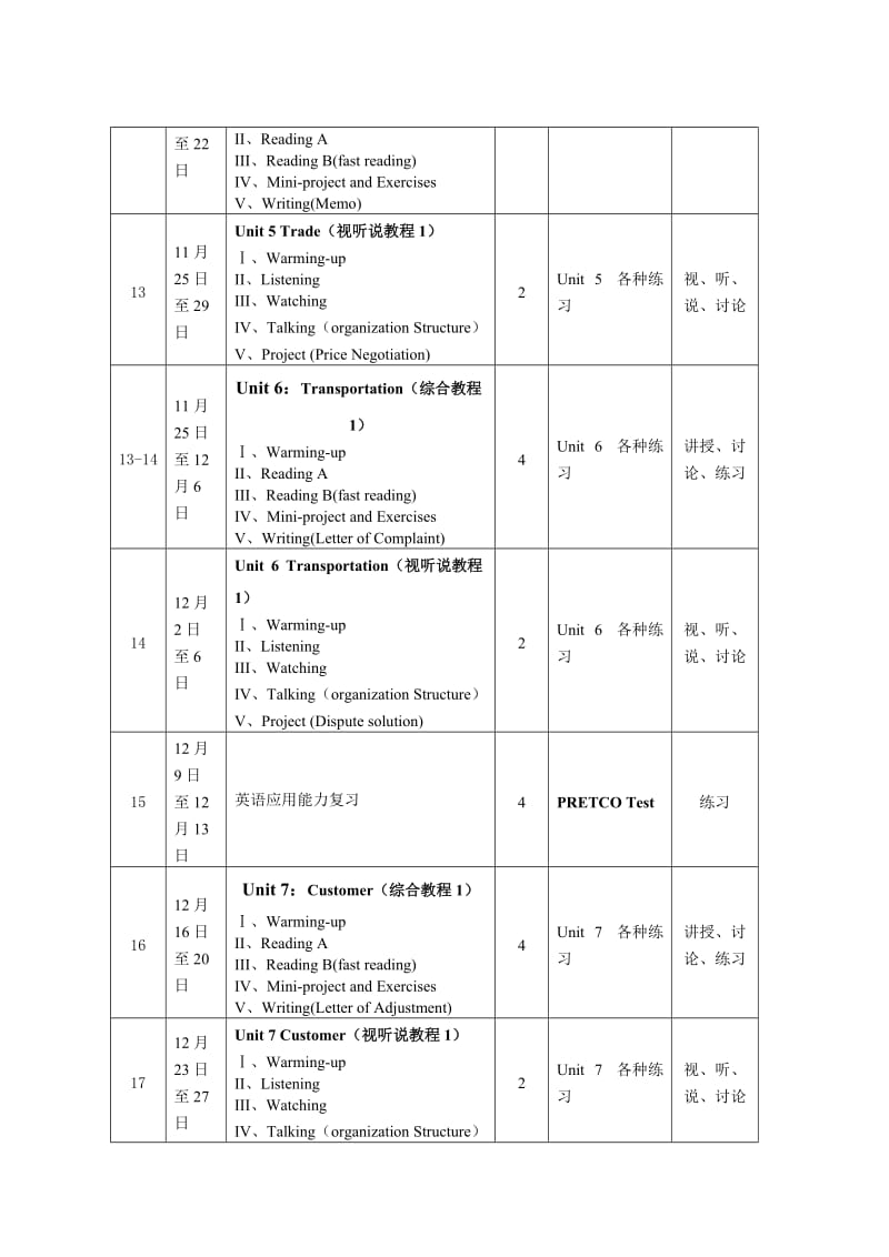 2013秋城职院大学英语B1授课计划表(城市园林1班).doc_第3页