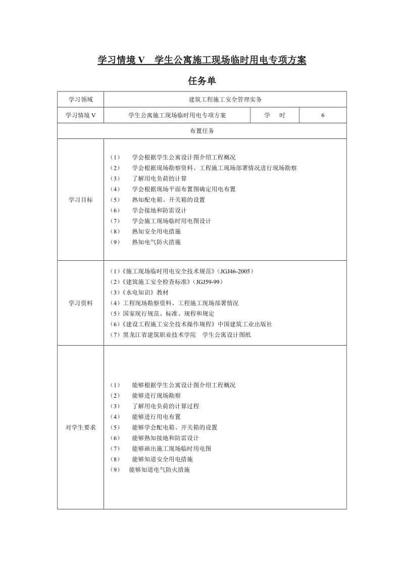 学习情境五学生公寓施工现场临时电施工方案.doc_第1页