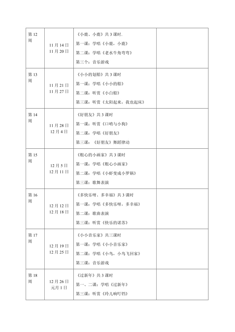 201年下学期小学一、二年级音乐课教学进度计划.doc_第3页