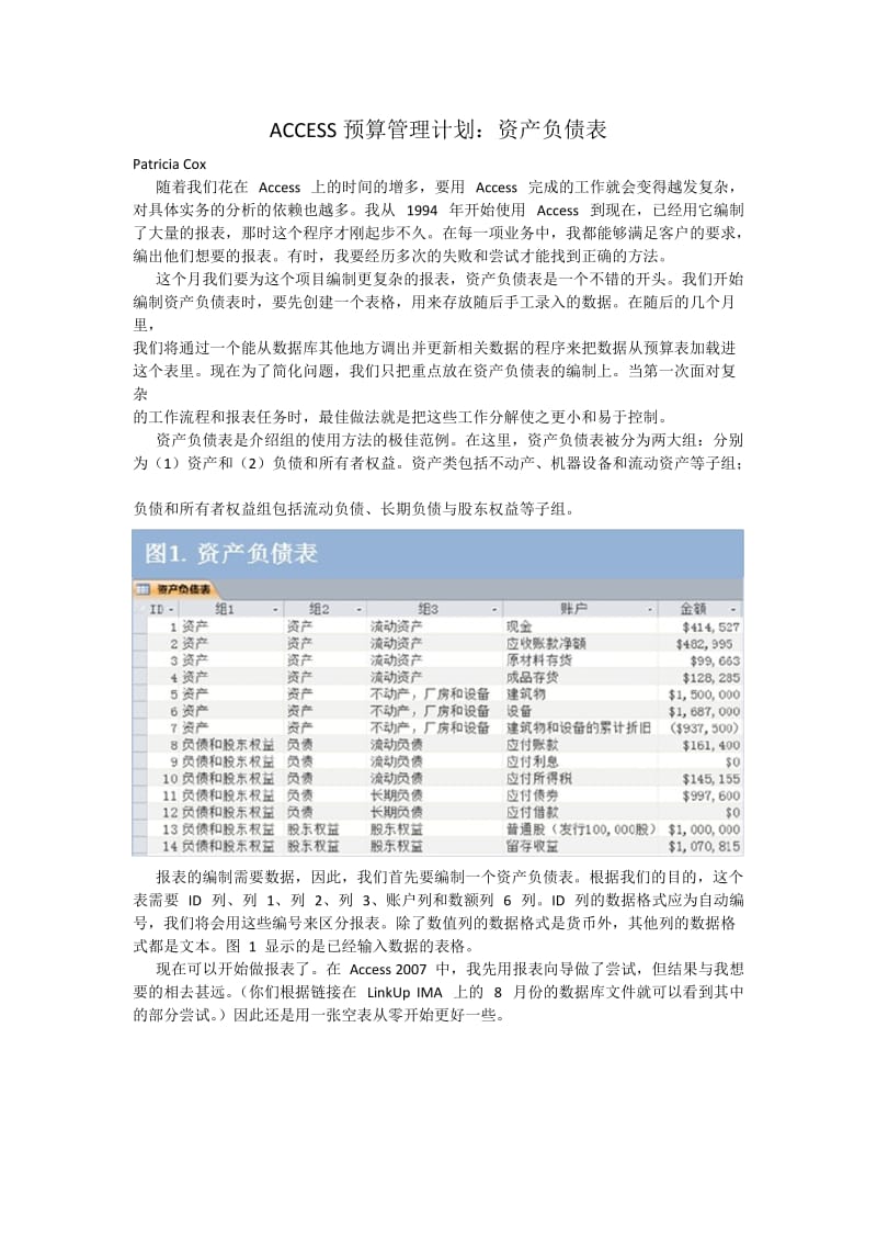 ACCESS预算管理计划资产负债表.doc_第1页