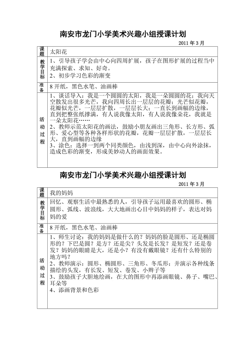 2011年春美术兴趣小组授课计划.doc_第1页