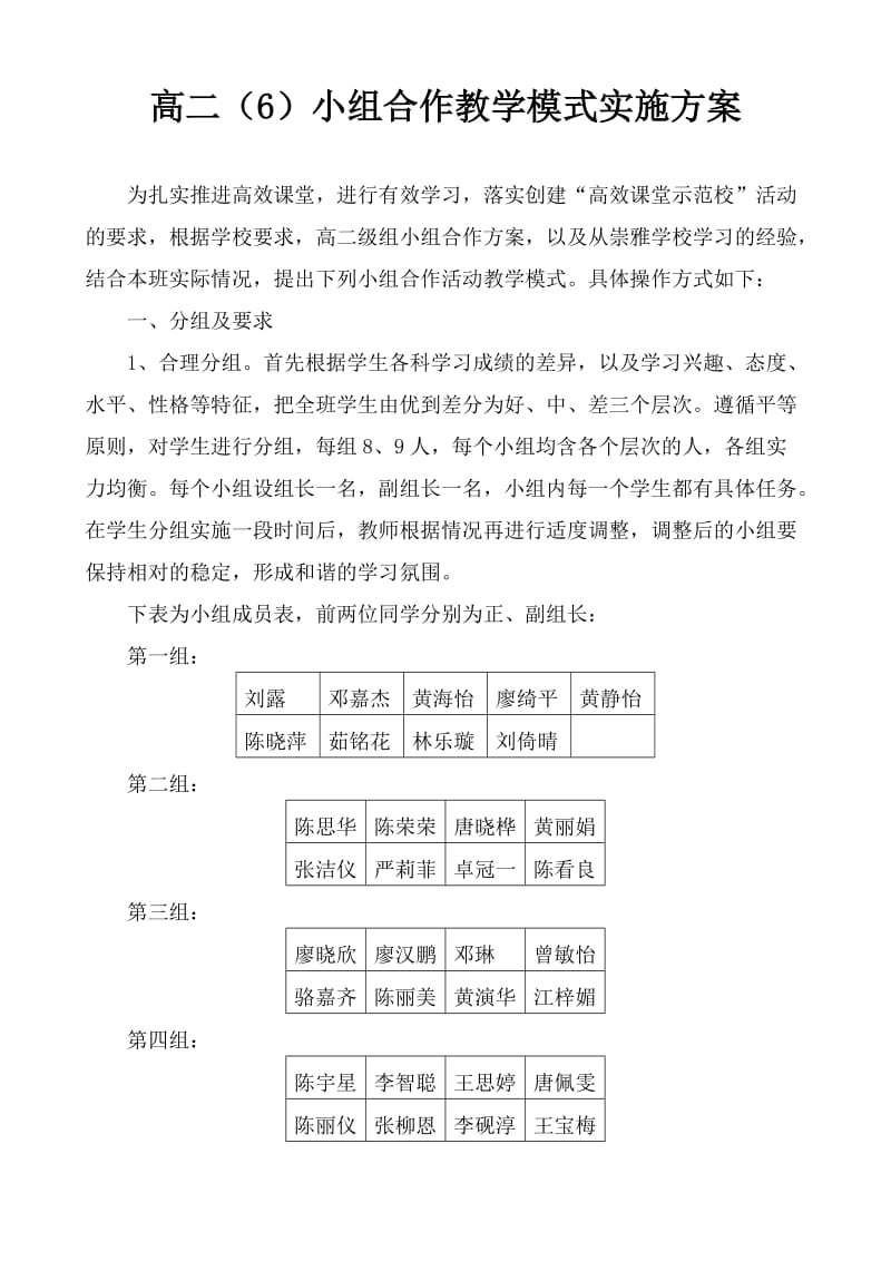 高二小组教学实施方案.doc_第1页