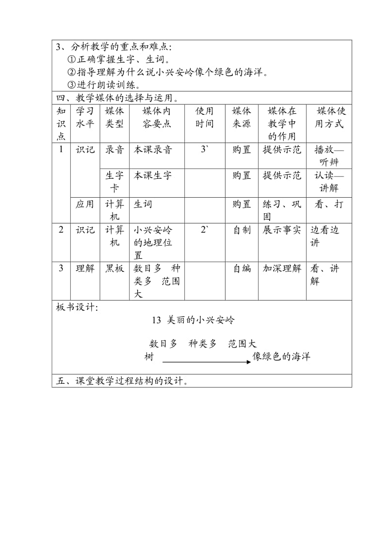 美丽的小兴安岭第一课时课堂教学设计方案.doc_第2页