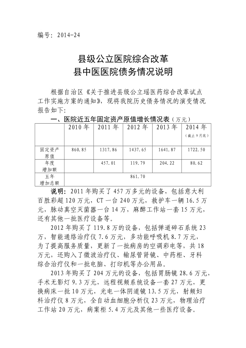 县级公立医院综合改革县中医医院债务情况说明.doc_第1页