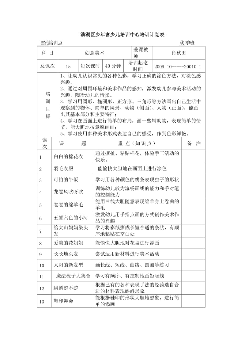 滨湖区少年宫少儿培训中心培训计划表.doc_第1页