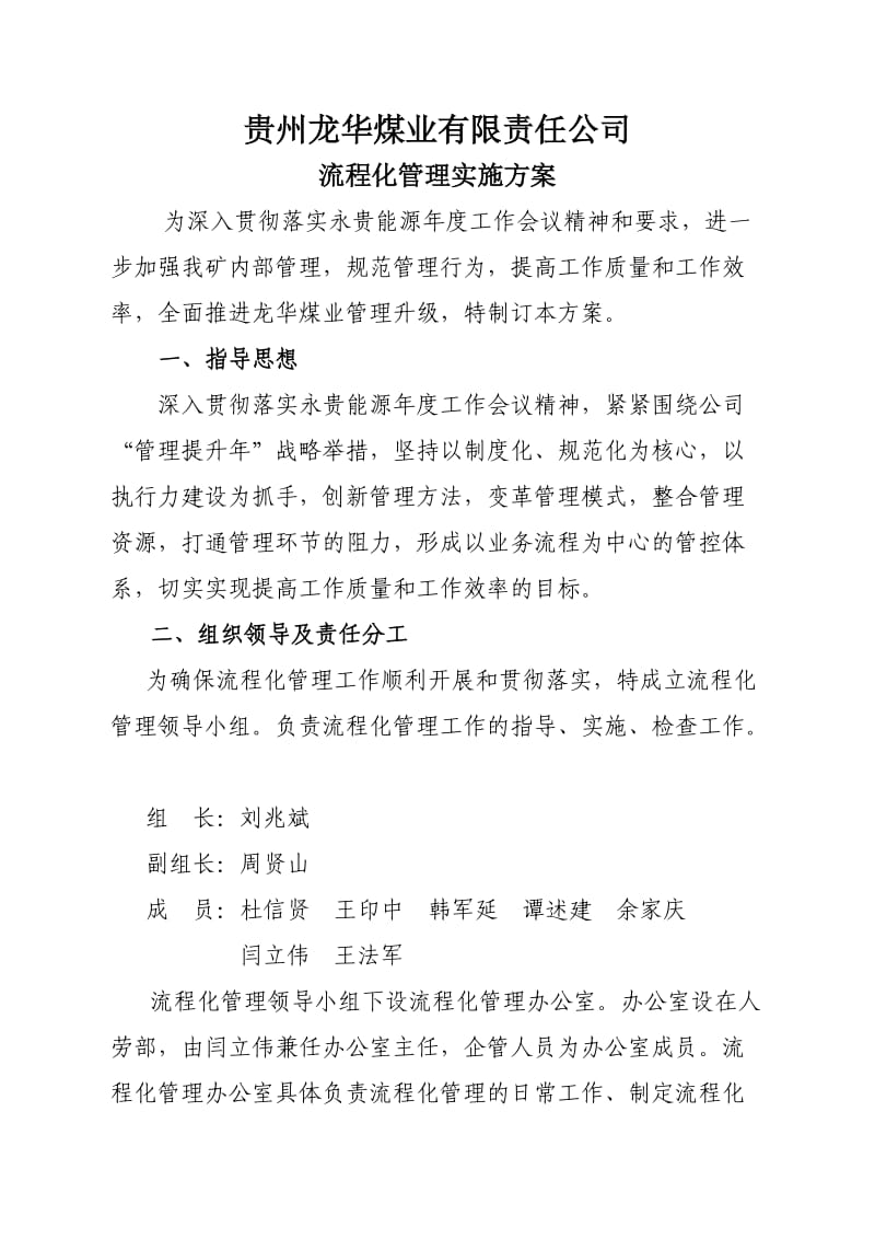 龙华煤业流程化管理实施方案.doc_第1页